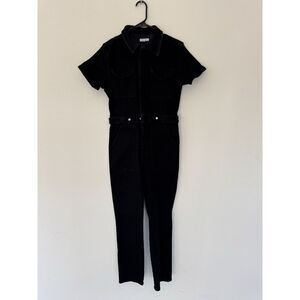GOOD AMERICAN Women's Size 3 Fit For Success Black Denim Short Sleeve Jumpsuit